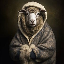 Warm sheep portrait by Vlindertuin-Art