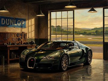 Bugatti Veyron in schilderij met schilderachtig garage