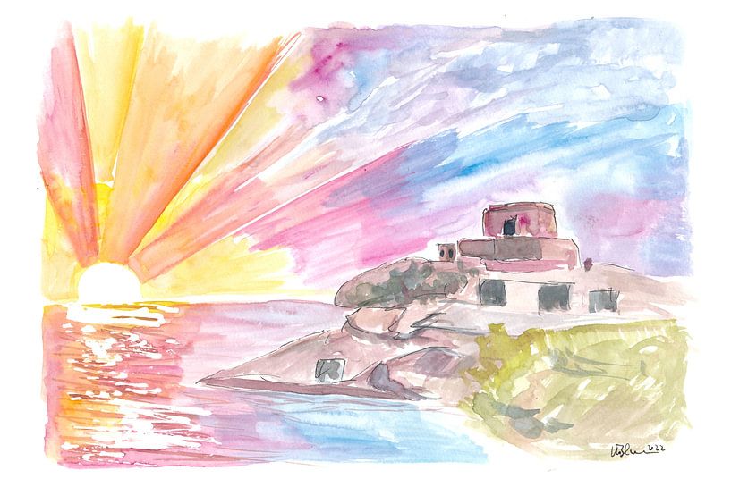 Dream yourself into the tropical sunset with palm trees and well by Markus Bleichner