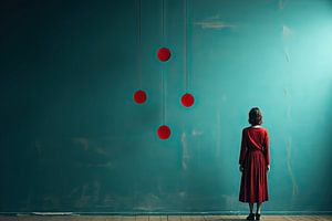De vrouw in de rode jurk en de drijvende ballen van Frank Heinz