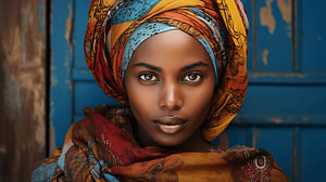 Porträt einer Afrikanerin mit buntem Kopftuch
