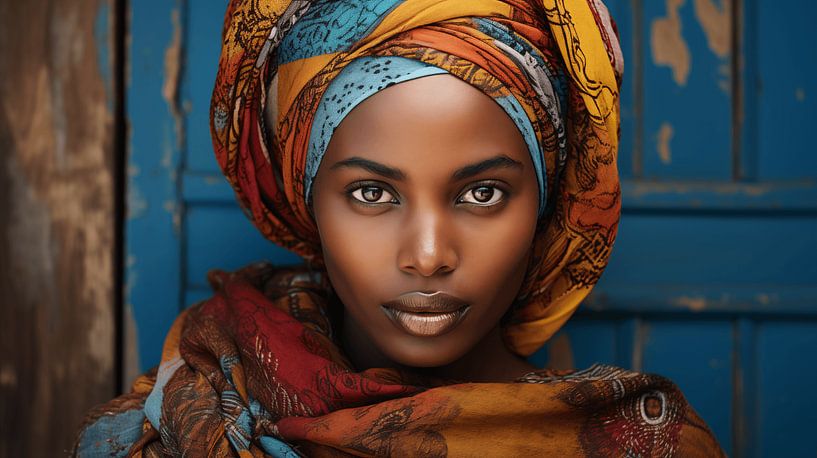 Portrait of an African woman with a colourful headscarf by Animaflora PicsStock