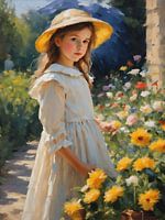 Impressionism girl in the flower garden