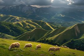 Schafe in einer Berglandschaft
