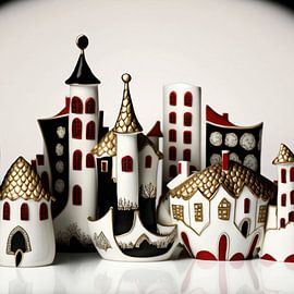Miniaturstadt Porzellan Häuser Türme Art Deco surreal