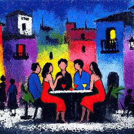 Restaurant Scène | Freunde bei Drinks und Sonnenschein von OMG Art