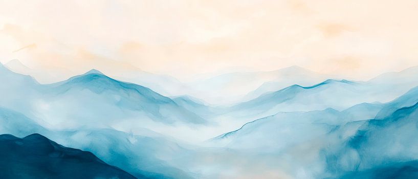 Berglandschap in zachte blauwe tinten van Poster Art Shop