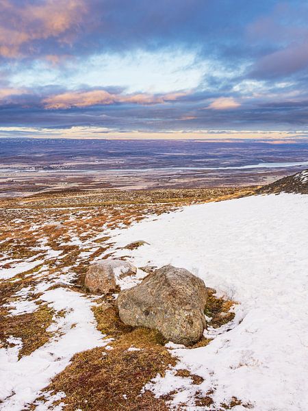 View from the snow-covered mountain over the lake Lagarfljót in the East by Rico Ködder