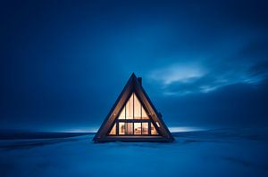 Hütte in Island während der blauen Stunde