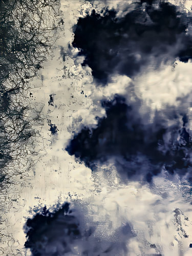 Abstract winterlandschap met donkere wolken