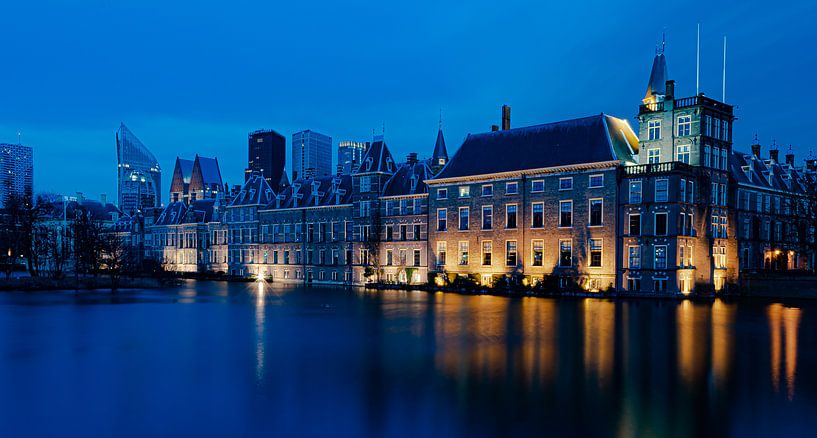 Den Haag hofvijfer in de avond blauwe uur van Marjolein van Middelkoop