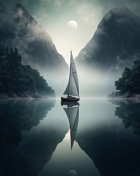 Bateau solitaire dans un lac de montagne par fernlichtsicht