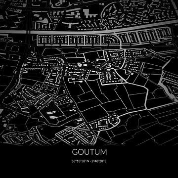 Zwart-witte landkaart van Goutum, Fryslan. van Rezona