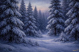Pinselstriche der Wildnis – Die schneebedeckte Wintertaiga von Johannas Art Creations