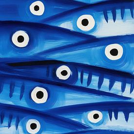 Banc de poissons | Énergie et rythme bleus sur Frank Daske | Foto & Design