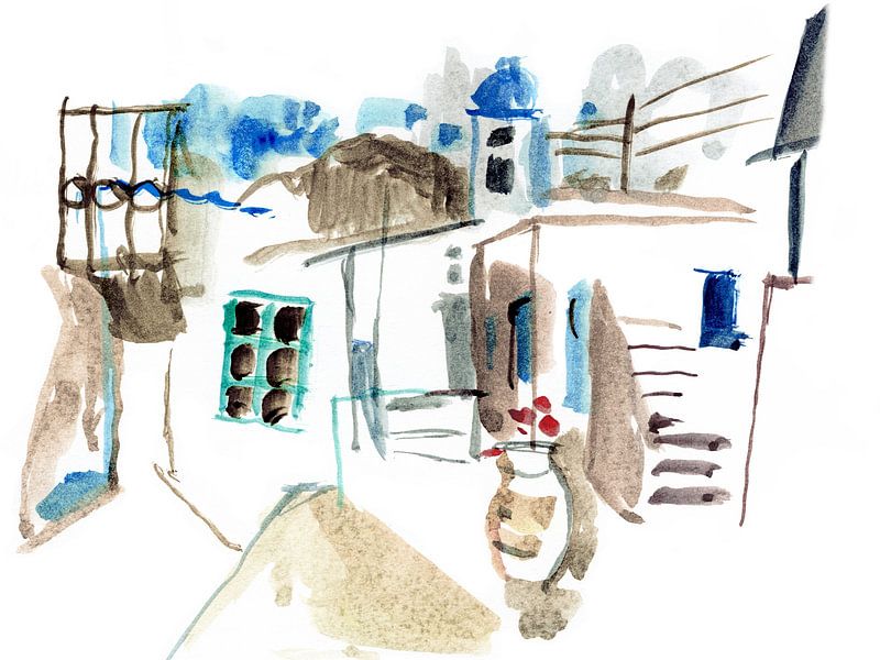 Village grec peint à l'aquarelle par Atelier BIS