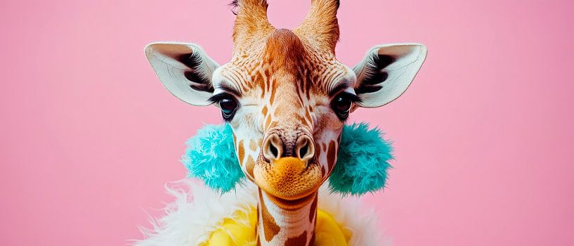 Giraffe with colourful ears and coat by Poster Art Shop