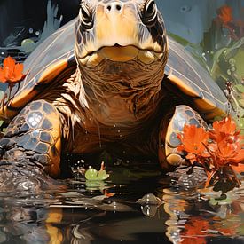 Water turtle with flowers by ColorCat