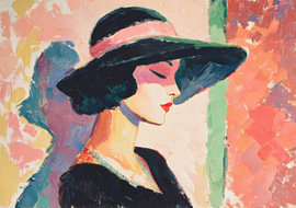 Portrait d'une femme élégante portant un chapeau noir et un ruban rose sur Niklas Maximilian