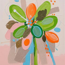 Bouquet abstrait moderne aux couleurs et textures fraîches sur Studio Pieternel