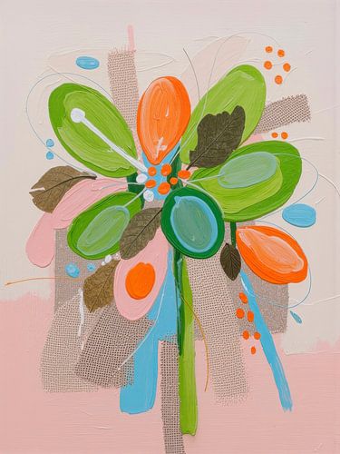 Modern Abstract boeket in frisse kleuren en structuren van Studio Pieternel