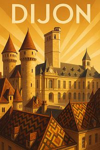 Dijon Art Deco Poster - Palast und Türme