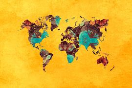 wereldkaart geel groene bloemen #map van JBJart Justyna Jaszke