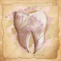 Painting tooth & flowers. Vintage style. Dentistry, dental practice, dental assistant.