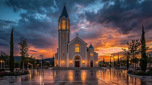 Kirche bei Sonnenuntergang Panorama künstlerisch