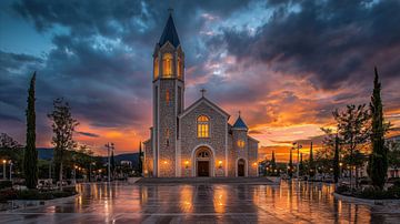 Kirche bei Sonnenuntergang Panorama künstlerisch