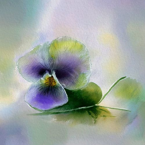 Dromerig Aquarel van een Blauw Viooltje.