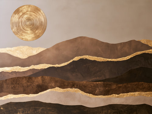 Abstract landschap met gouden zon