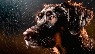 Hond in de regen met regendruppels van Mustafa Kurnaz