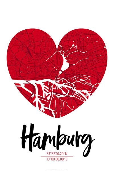 Hamburg – City Map Design Stadtplan Karte (Herz) von ViaMapia