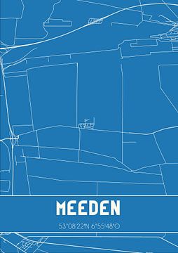 Blauwdruk | Landkaart | Meeden (Groningen) van MijnStadsPoster