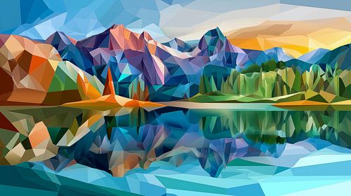 landschap met reflectie in kubistische vormen