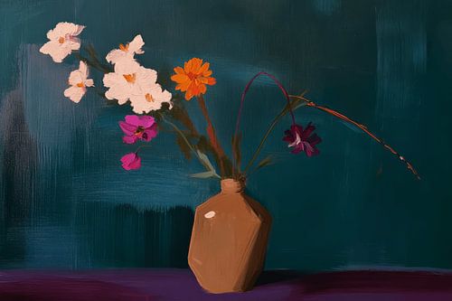 Nature morte aux fleurs dans des couleurs chaudes