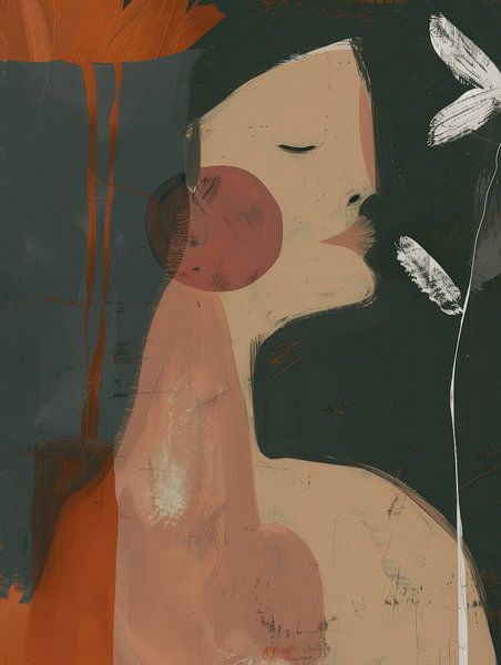 Bohème-Porträt, modern und abstrakt in Erdtönen von Carla Van Iersel