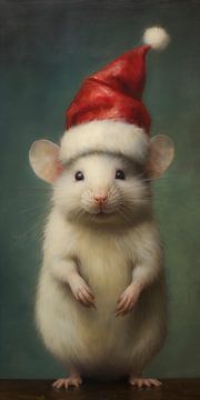 Niedliche kleine Maus mit Weihnachtsmannmütze von Whale & Sons