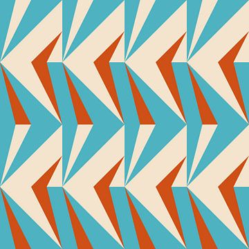 Retro geometry  with triangles in Bauhaus style in orange, blue,white by Dina Dankers