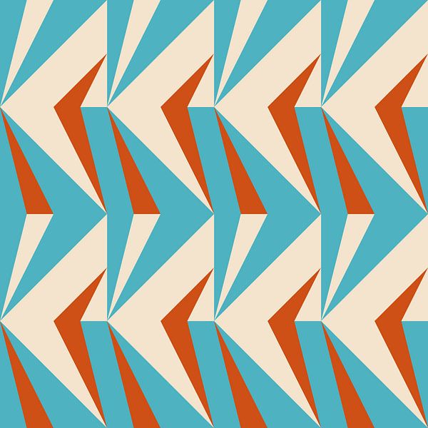 Retro-Geometrie mit Dreiecken im Bauhaus-Stil in Orange, Blau, Weiß von Dina Dankers