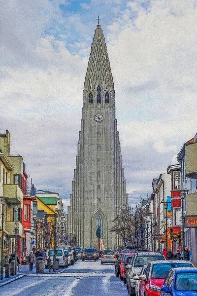 Skólavörðustígur, Reykjavik, IJsland van Frans Blok