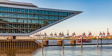 Dockland und Fähre im Hamburger Hafen in Hamburg