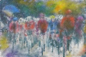 Wielrenners Tour de France in de regen