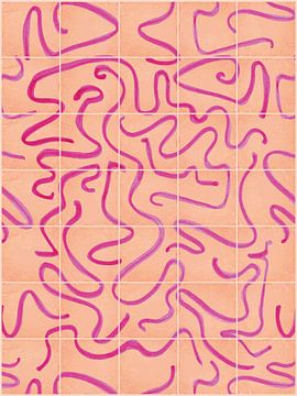 Modern en abstracte lijnen op een tegelpatroon, peach - roze van Mijke Konijn