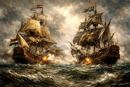 Seeschlacht des 17. Jahrhunderts – VOC-Schiff gegen Piratengaleone von Johannas Art Creations