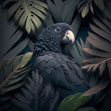 Portret van een zwarte papegaai van Floral Abstractions
