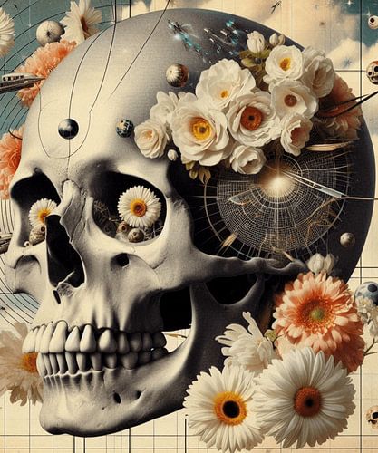 Vintage bloemen schedel donker romantisch