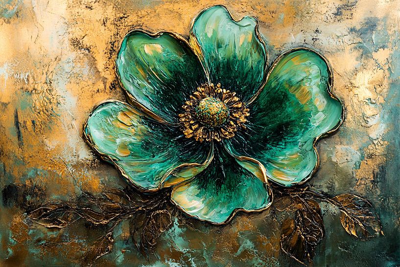 Abstrakte Blume in Gold und Grün von Imperial Art House
