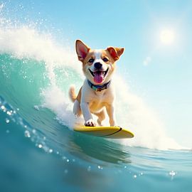 Een kleine hond die aan het surfen is van Jens Sprengel